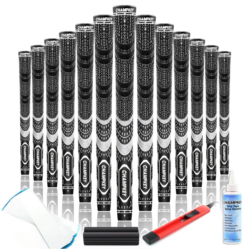 CHAMPKEY Premium Hybrid Golf Grips 13 Pack with All Repair Kits - All Weather Performance Golf Club Grips - High Traction and Control Half Corded Golf Grips for Men(Black,Midsize) - Image 1